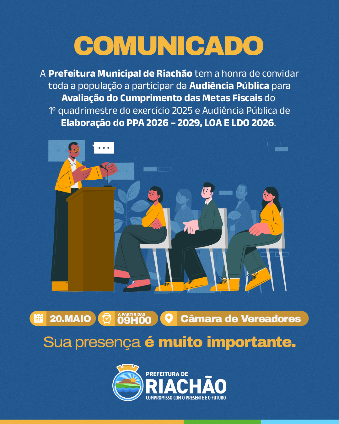 📢 Prefeitura de Riachão convida população para Audiência Pública sobre Metas Fiscais e Planejamento Orçamentário