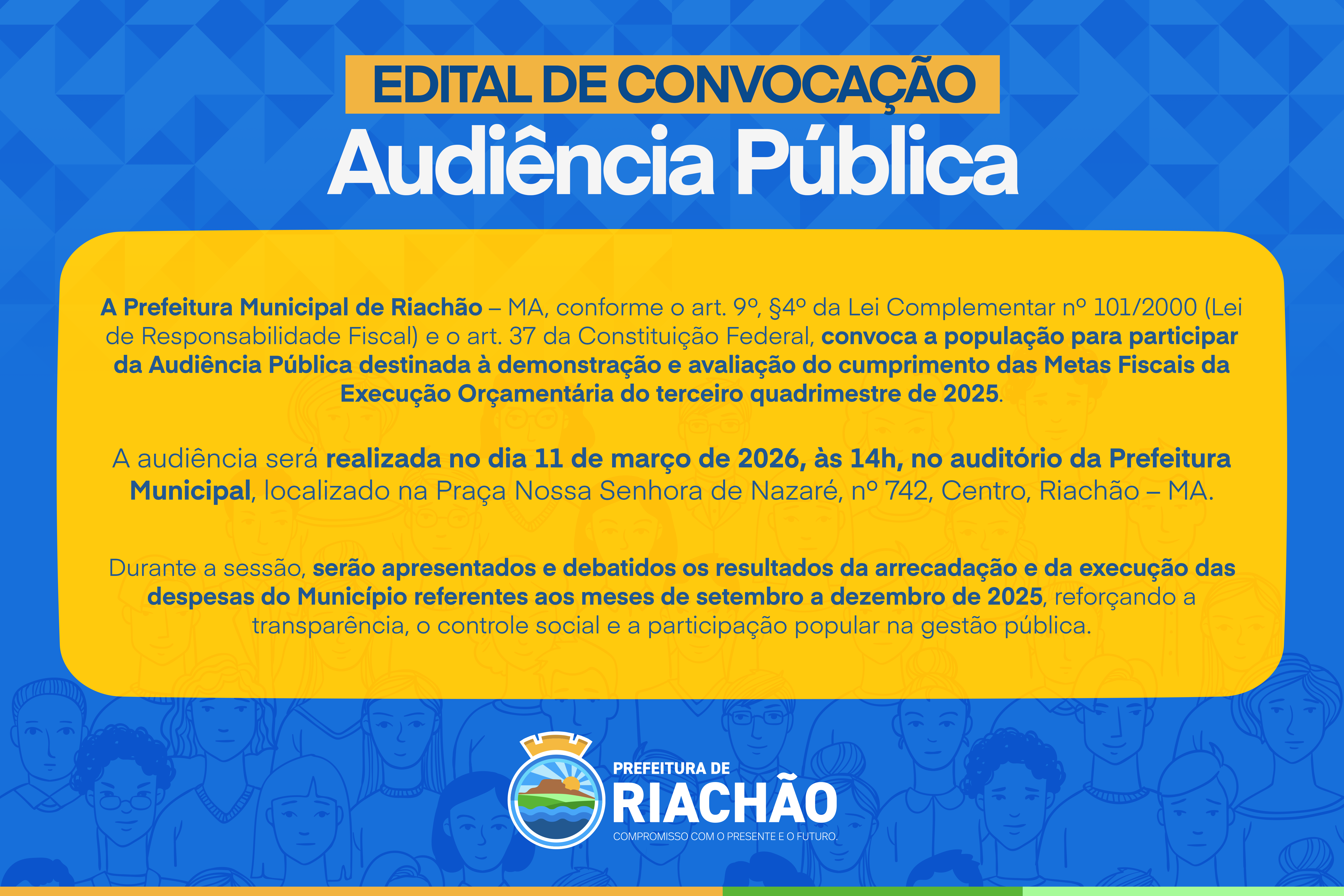 Prefeitura de Riachão convoca Audiência Pública para avaliação das Metas Fiscais do 3º quadrimestre de 2025